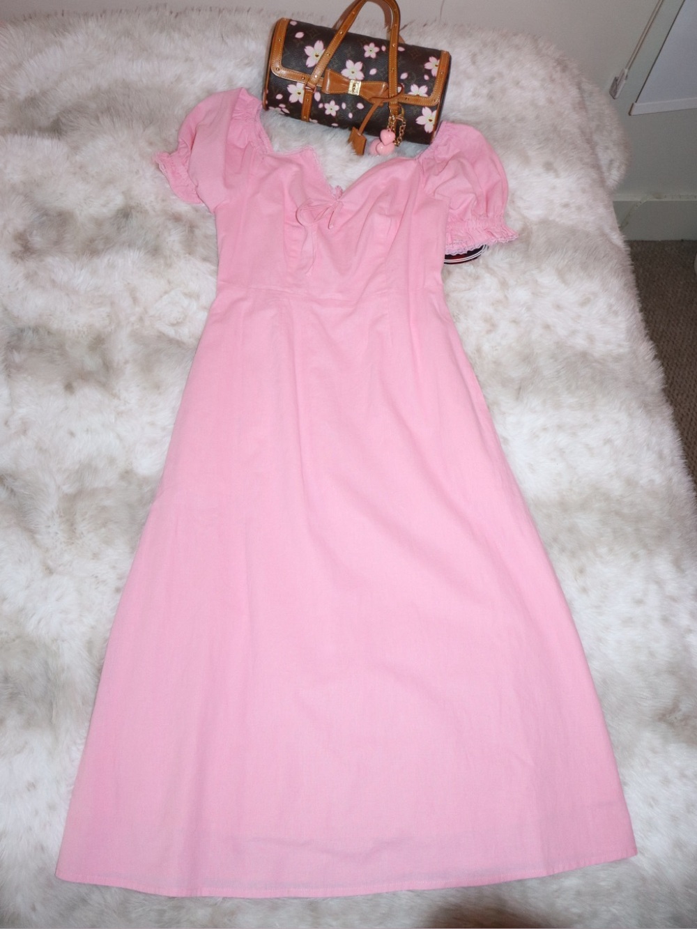 NWT Puff Sleeve Pink Midi Dress